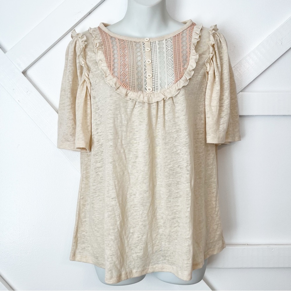 Anna Sui Beige Ruffle Trim Blouse